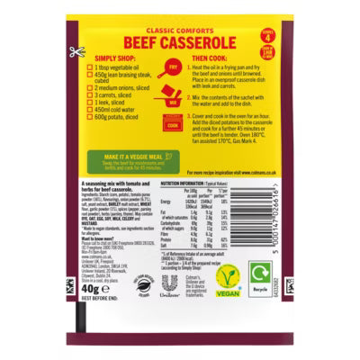 Colman's Classic Comforts Beef Casserole Meal Maker seasoning mix 40g - British product