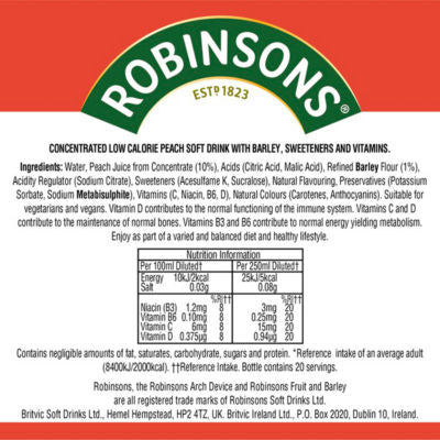Robinsons peach squash concentrate 1L, imported from the UK
