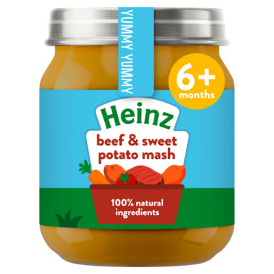 Heinz beef & sweet potato mash baby food jar 120g, UK version
