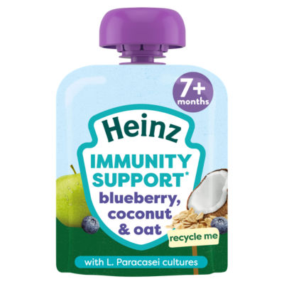 Heinz baby food pouch with blueberry, coconut, and oat 85g, UK version