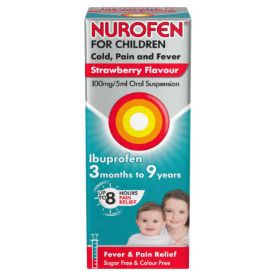 Nurofen for Children Strawberry Suspension Ibuprofen 100ml, imported from the UK