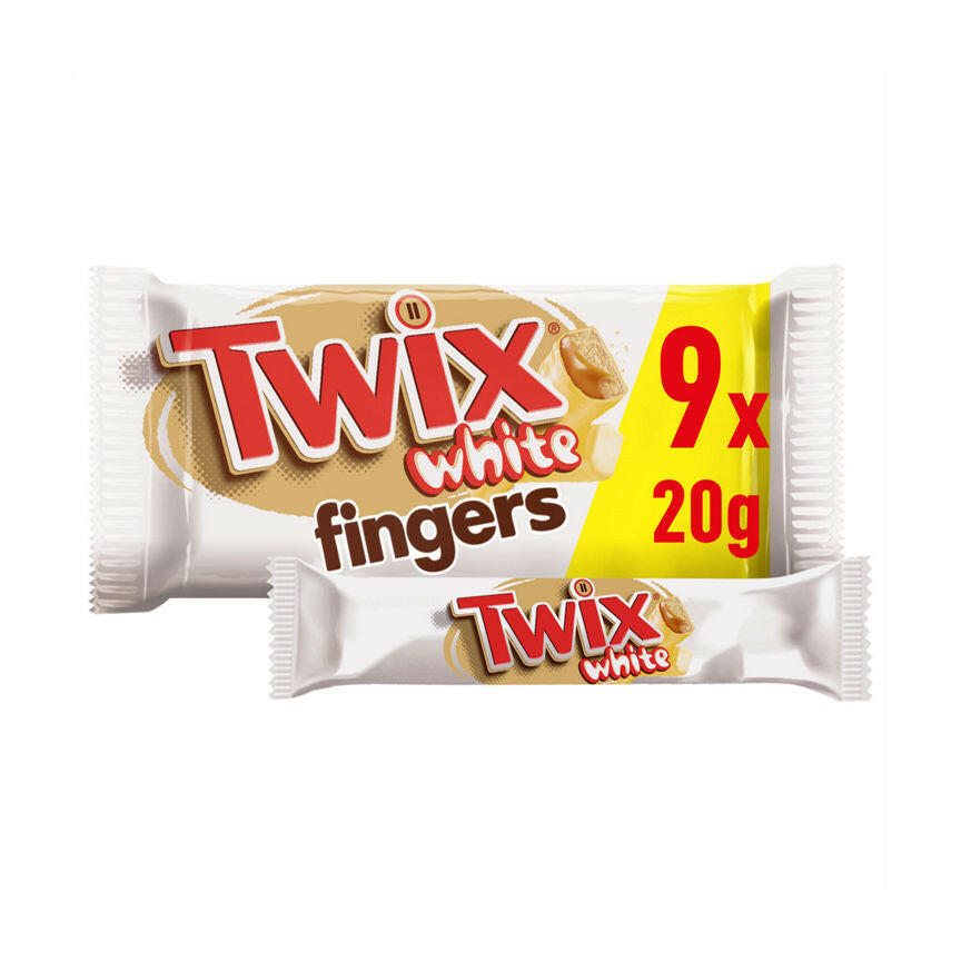 Twix Caramel & White Chocolate Fingers Biscuit Snack Bars Multipack 9 x 20g GOODS ASDA   