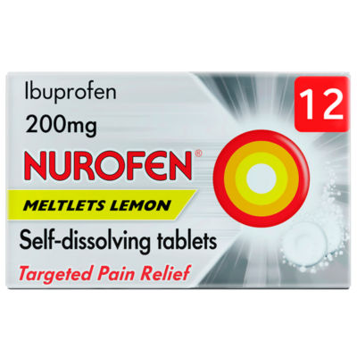 Nurofen Meltlets Lemon 200mg 12 self-dissolving tablets, imported from the UK
