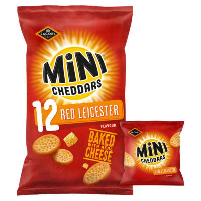 Jacobs Mini Cheddars Red Leicester Savoury Biscuits 12x23g, imported from the UK
