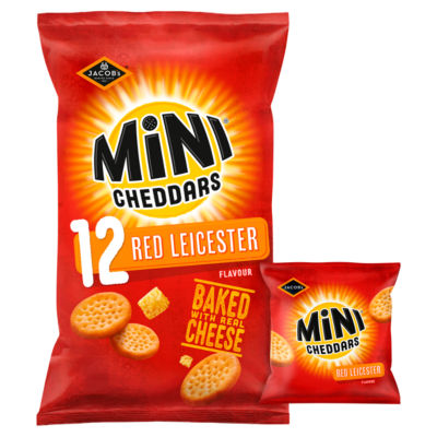 Jacobs Mini Cheddars Red Leicester Savoury Biscuits 12x23g, imported from the UK