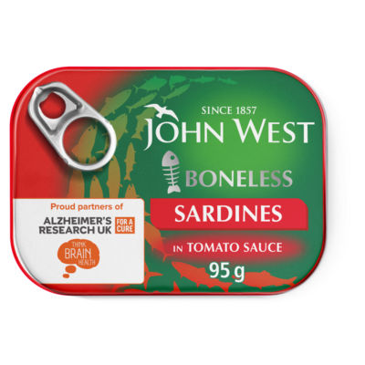 John West boneless sardines in tomato sauce 95g, UK version