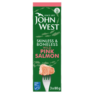 John West skinless and boneless wild pink salmon 3 x 80g, UK version