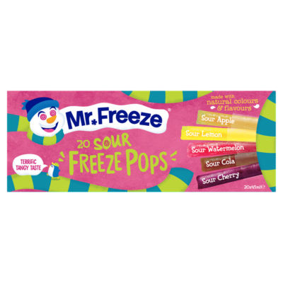Mr Freeze Sour Freeze Pops assorted flavour 20 x 45ml, imported from the UK