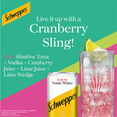 Schweppes Slimline Tonic Water 12 x 150ml cans (British brand)