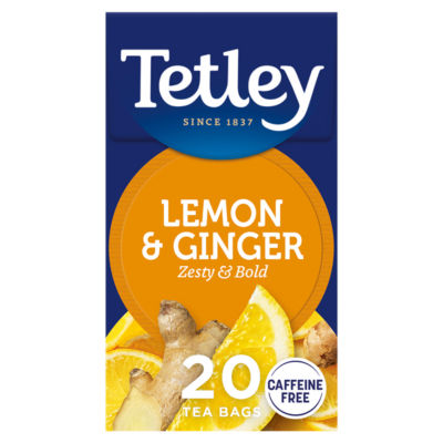 Tetley zingy lemon and ginger herbal tea bags x20 (British brand)