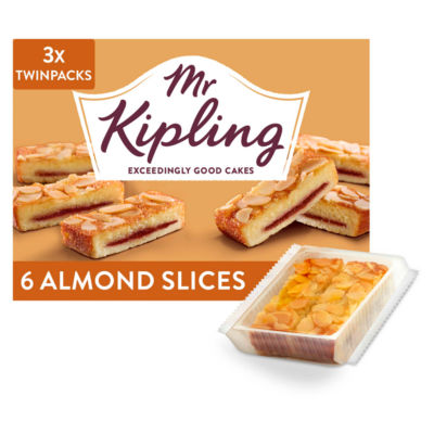Mr Kipling almond cake slices 6 pack, imported from the UK