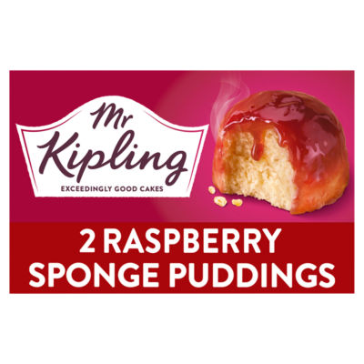 Mr Kipling raspberry sponge pudding pots 2x95g, imported from the UK