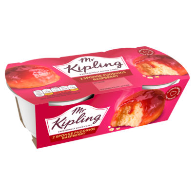 Mr Kipling raspberry sponge pudding pots 2x95g, imported from the UK