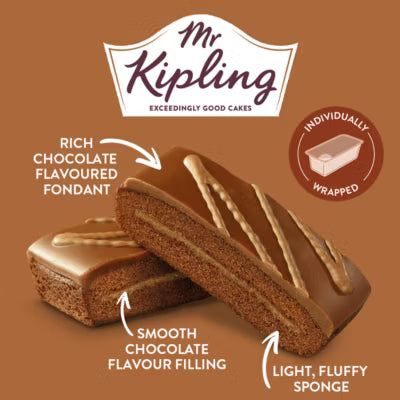 Mr Kipling milk chocolate cake slices 8 pack, imported from the UK