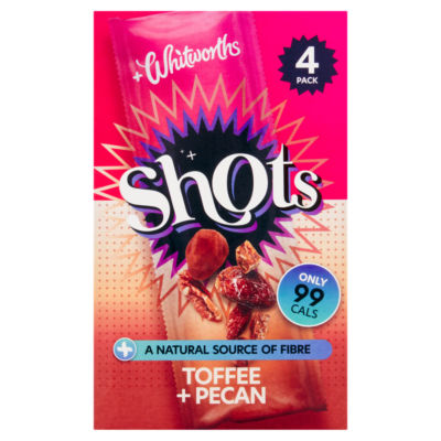Whitworths toffee and pecan shots 4x25g pack (British brand)