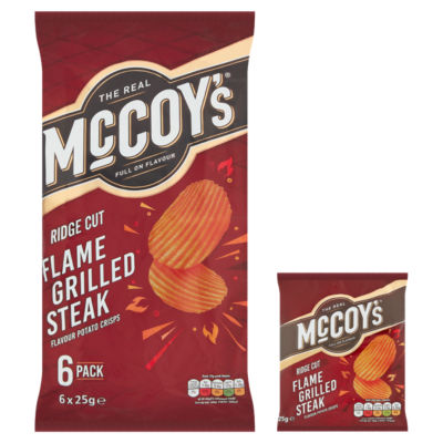 McCoy's flame grilled steak crisps 6 pack multipack, imported from the UK