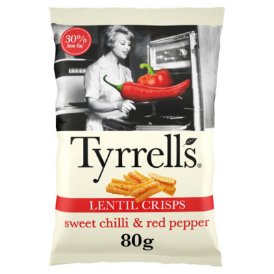 Tyrrells lentil crisps sweet chilli & red pepper 80g (British brand)