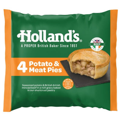 Holland's 4 potato and meat pies in shortcrust pastry cases, UK version