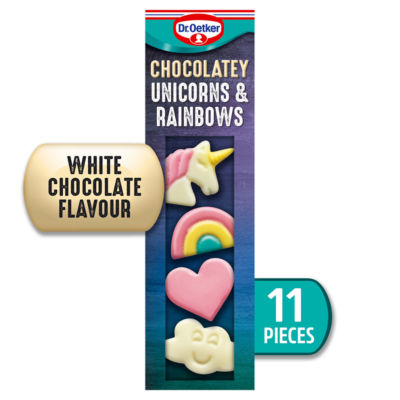 Dr. Oetker chocolate flavour unicorns and rainbows cake decorations 18g - British product