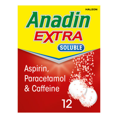 Anadin Extra Soluble Aspirin Paracetamol Caffeine Tablets 12s - British product