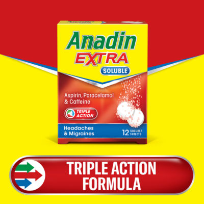 Anadin Extra Soluble Aspirin Paracetamol Caffeine Tablets 12s - British product