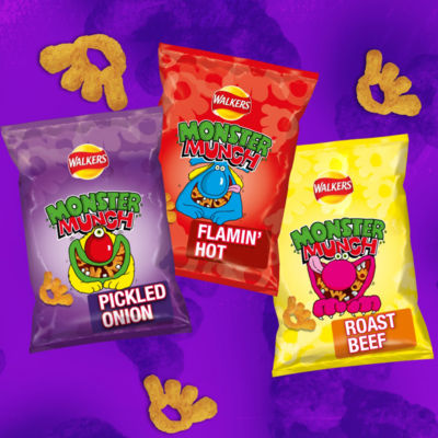 Sachet de 6 x 20g de snacks de maïs au goût oignon mariné Monster Munch Walkers