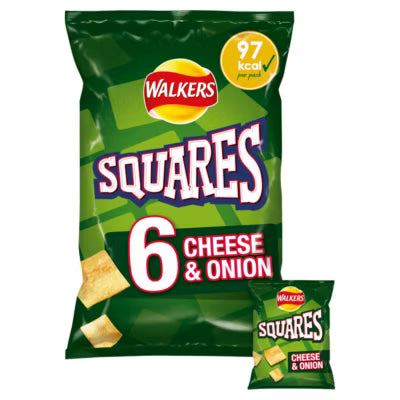 Walkers Squares Cheese & Onion crisps 6x22g multipack (British brand)