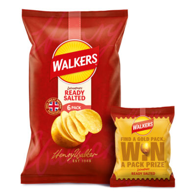 Walkers Ready Salted crisps 6x25g multipack (British brand)