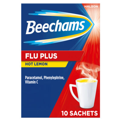 Beechams Flu Plus lemon hot drink sachets 10s - British product