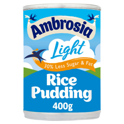 Ambrosia light low fat reduced sugar rice pudding 400g can - British product