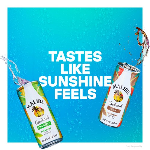 Malibu coconut rum and pineapple sparkling cocktail can, imported from the UK