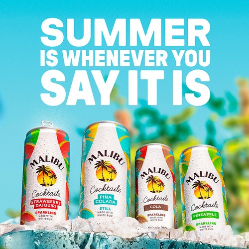 Malibu coconut rum and pineapple sparkling cocktail can, imported from the UK