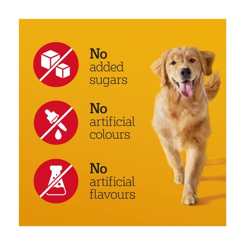 Pedigree beef-flavoured high protein dog chew treats, imported from the UK