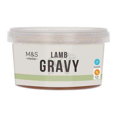 M&S lamb gravy with red wine in a pot, gluten-free - British product