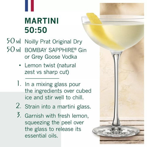 Noilly Prat dry vermouth with herbs and spices, imported from the UK