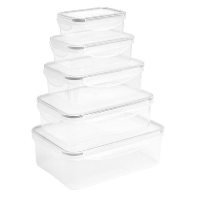 5-Piece Grey Plastic Kitchen Storage Tubs Set with Varying Sizes