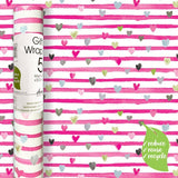 Deva Designs pink ribbon hearts patterned gift wrap roll, imported from the UK