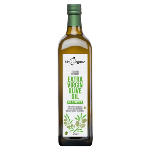 Mr Organic Italian extra virgin olive oil in glass bottle, imported from the UK