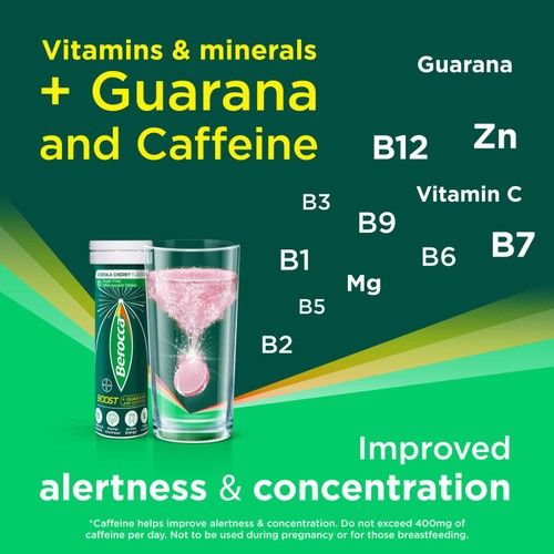 Berocca energy vitamin effervescent tablets with guarana and caffeine, 20 tablets - British product
