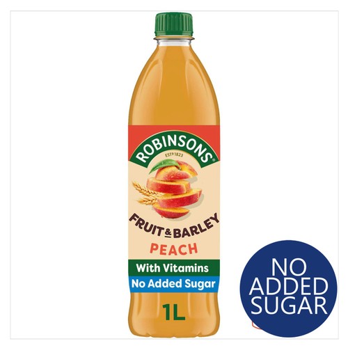 Robinsons peach barley squash no added sugar bottle, imported from the UK