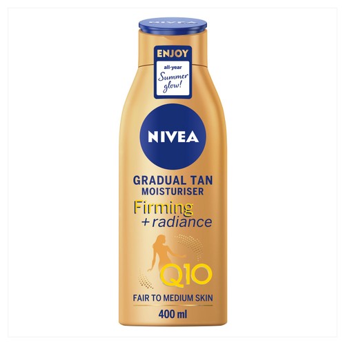 Nivea Q10 gradual tan firming body moisturiser for fair to medium skin, imported from the UK