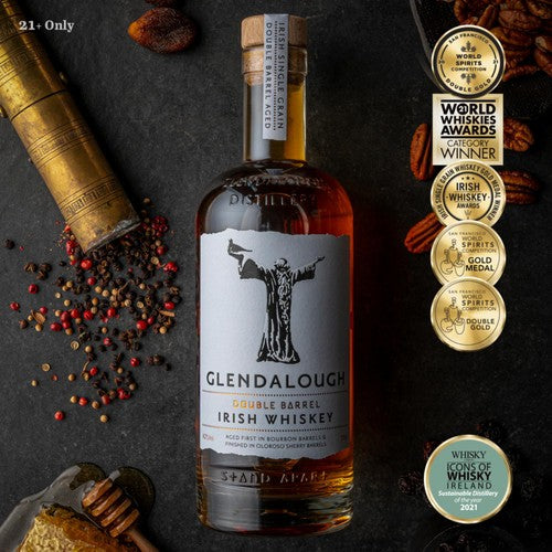 Glendalough double barrel Irish whiskey bottle, UK version