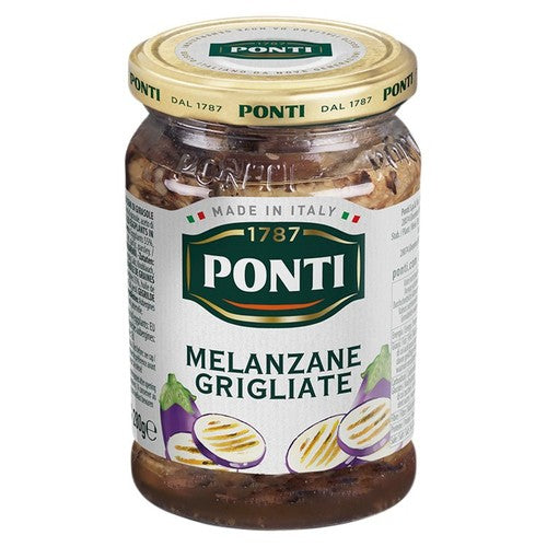 Ponti grilled aubergines in sunflower oil jar, imported from the UK