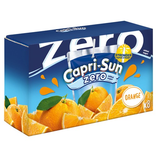 Capri Sun orange zero sugar fruit juice drink pouch 200ml - British product