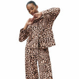 M&S Womens Leopard Print Pyjama Set, L, Brown