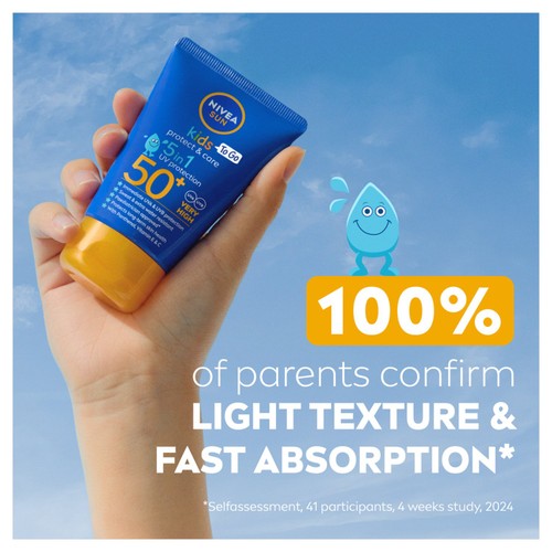 Nivea Kids Protect & Care SPF 50+ Sun Cream Pocket Size 50ml, imported from the UK
