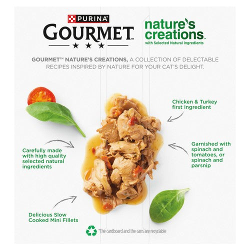 Gourmet wet cat food can with poultry and vegetables for adult cats, UK version