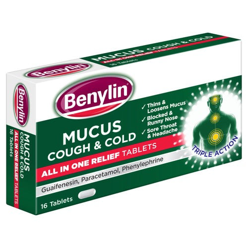 Benylin maximum strength mucus relief tablets for productive cough - British product