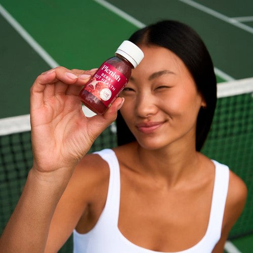 Plenish berry gut health shot, imported from the UK