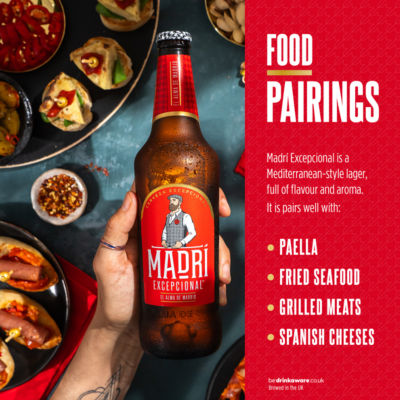 Madri Exceptional Lager 660ml bottle, imported from the UK